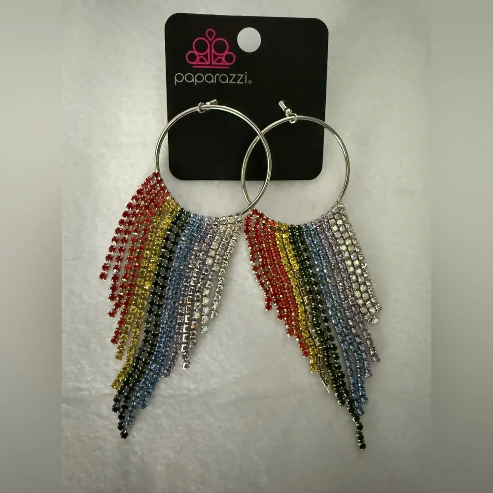 Paparazzi Streamlined Shimmer Multicolored Earrings, NWT. Rare Piece.